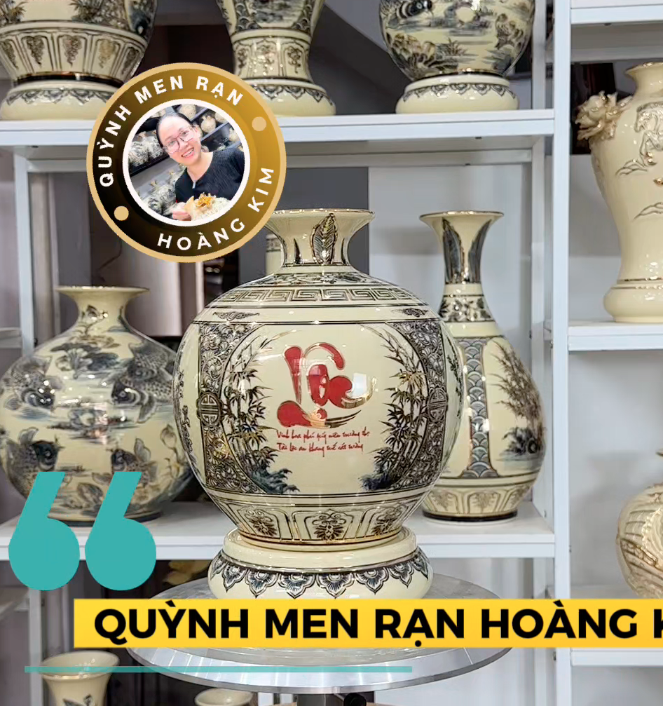 Hút lộc men rạn hoàng kim vẽ vàng 24k - Tứ cảnh chữ Lộc đỏ