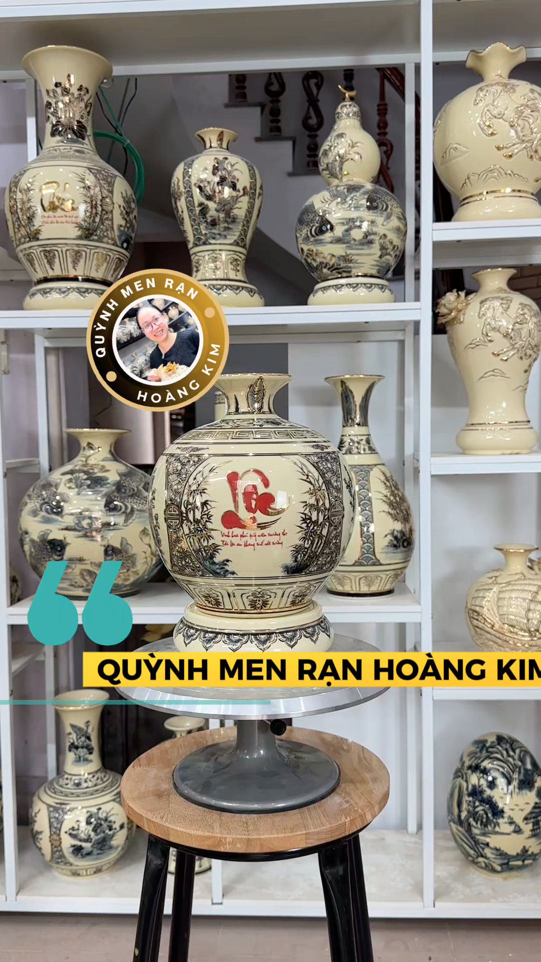 Hút lộc men rạn hoàng kim vẽ vàng 24k - Tứ cảnh chữ Lộc đỏ - Hình ảnh 5