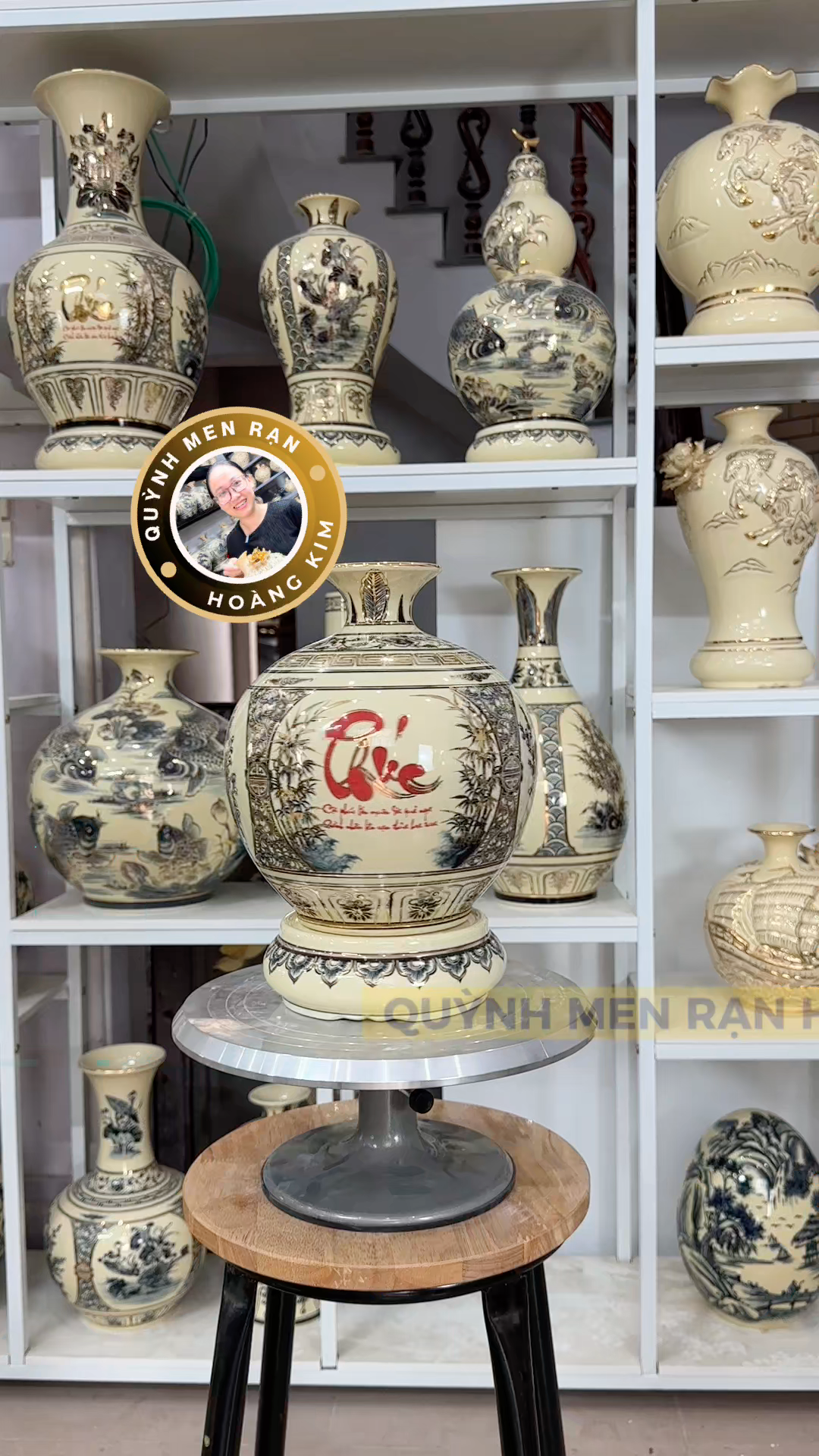 Hút lộc men rạn hoàng kim vẽ vàng 24k - Tứ cảnh chữ Phúc đỏ - Hình ảnh 5