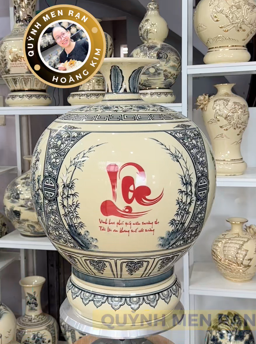 Hút lộc Tứ cảnh chữ Lộc - Men rạn hoàng kim