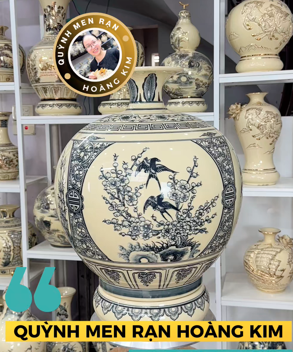 Hút lộc Tứ cảnh chữ Lộc - Men rạn hoàng kim - Hình ảnh 2