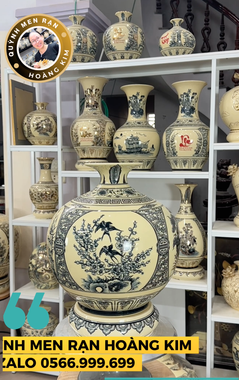 Hút lộc Tứ cảnh chữ Thọ - Men rạn hoàng kim - Hình ảnh 2