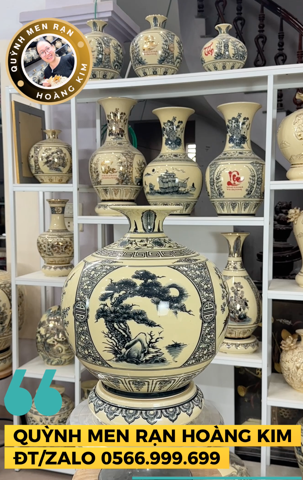 Hút lộc Tứ cảnh chữ Thọ - Men rạn hoàng kim - Hình ảnh 3