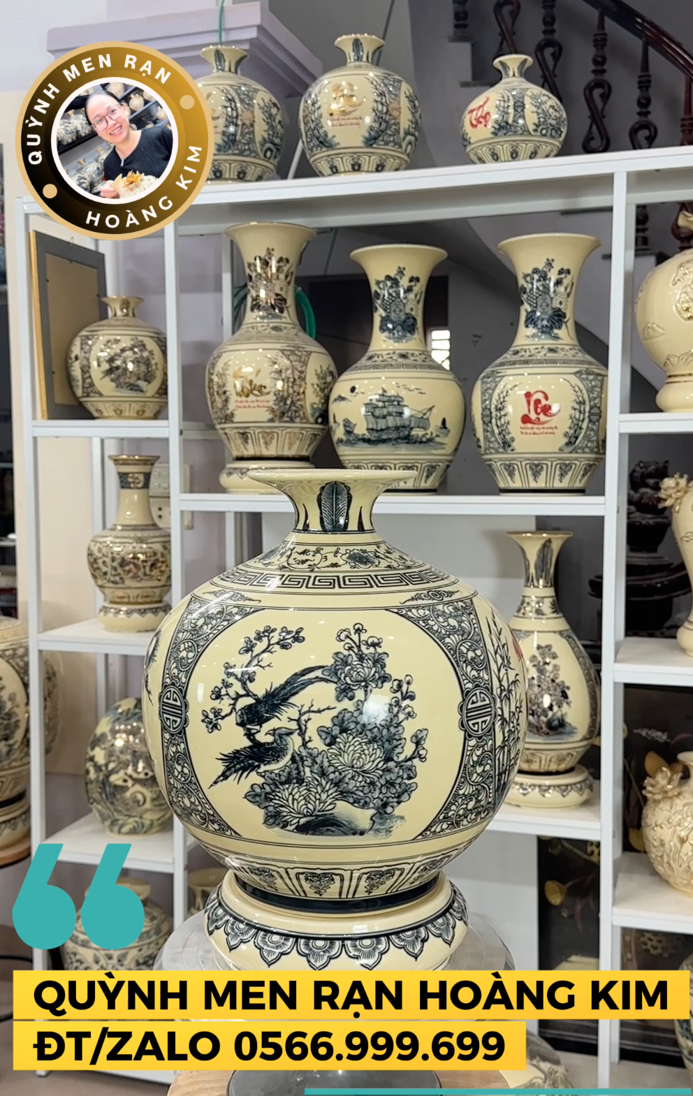 Hút lộc Tứ cảnh chữ Thọ - Men rạn hoàng kim - Hình ảnh 4