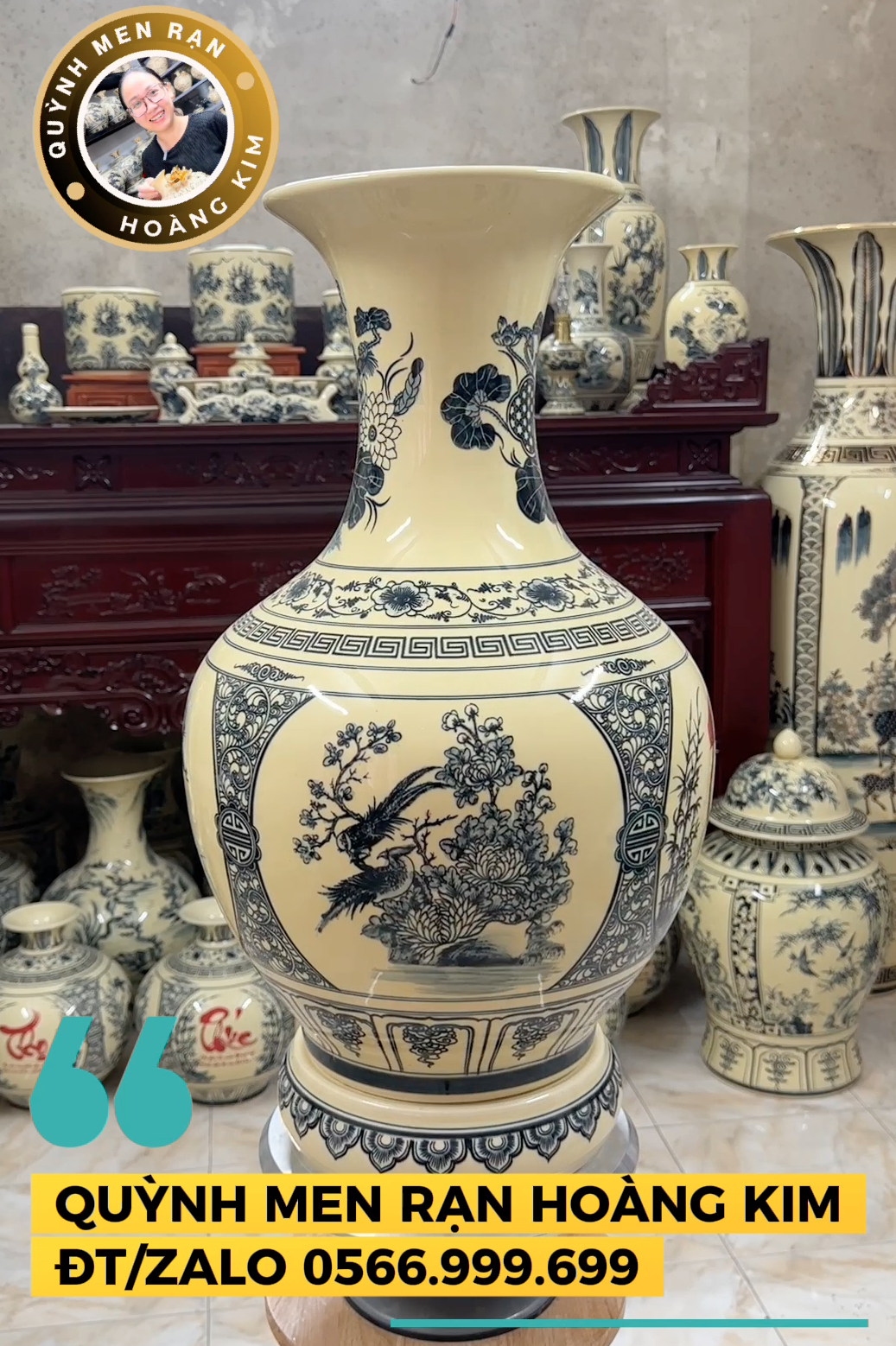 Lọ tỏi vẽ mộc Tứ cảnh chữ Phúc – Men rạn hoàng kim - Hình ảnh 4