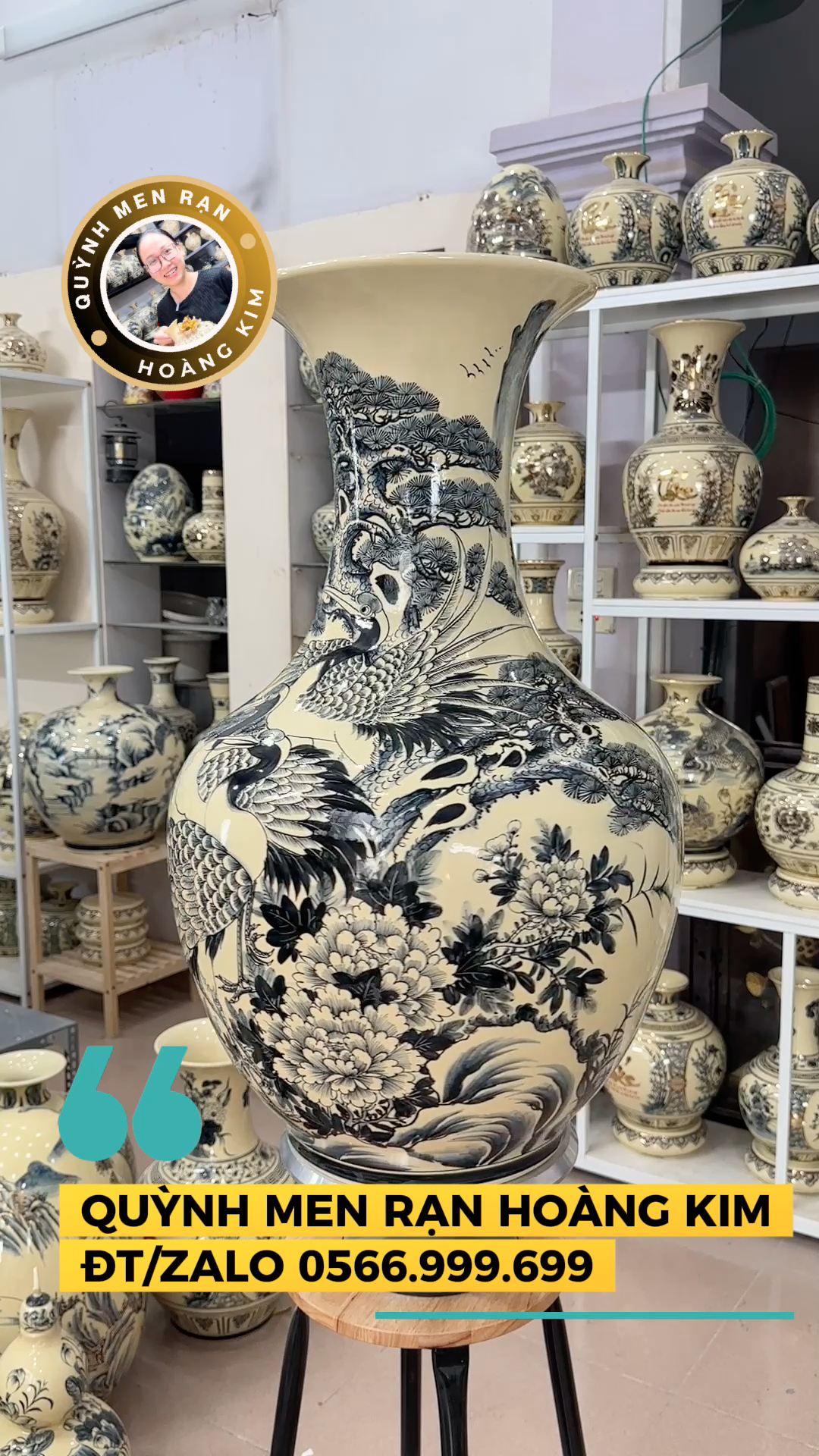 Lọ tỏi vẽ mộc Tùng hạc - Men rạn hoàng kim - Hình ảnh 2