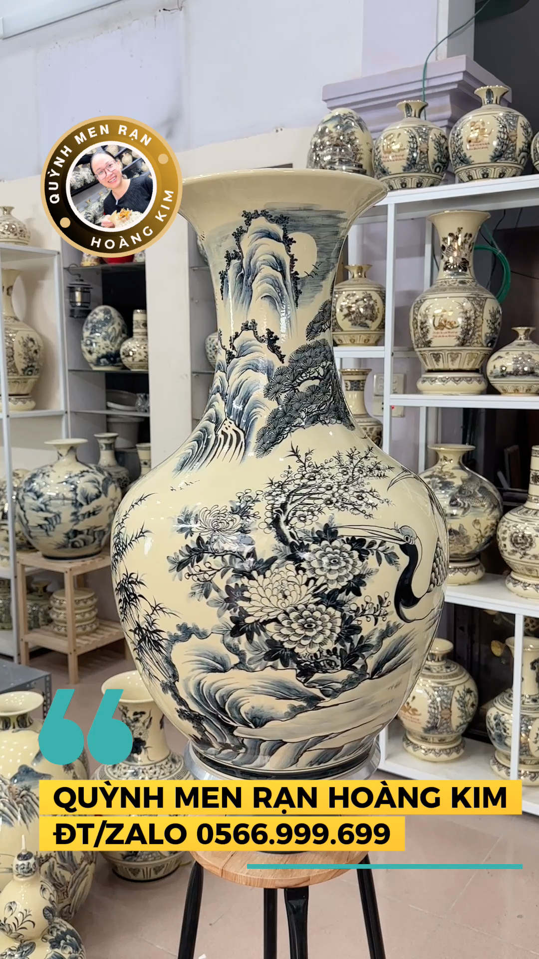 Lọ tỏi vẽ mộc Tùng hạc - Men rạn hoàng kim - Hình ảnh 3